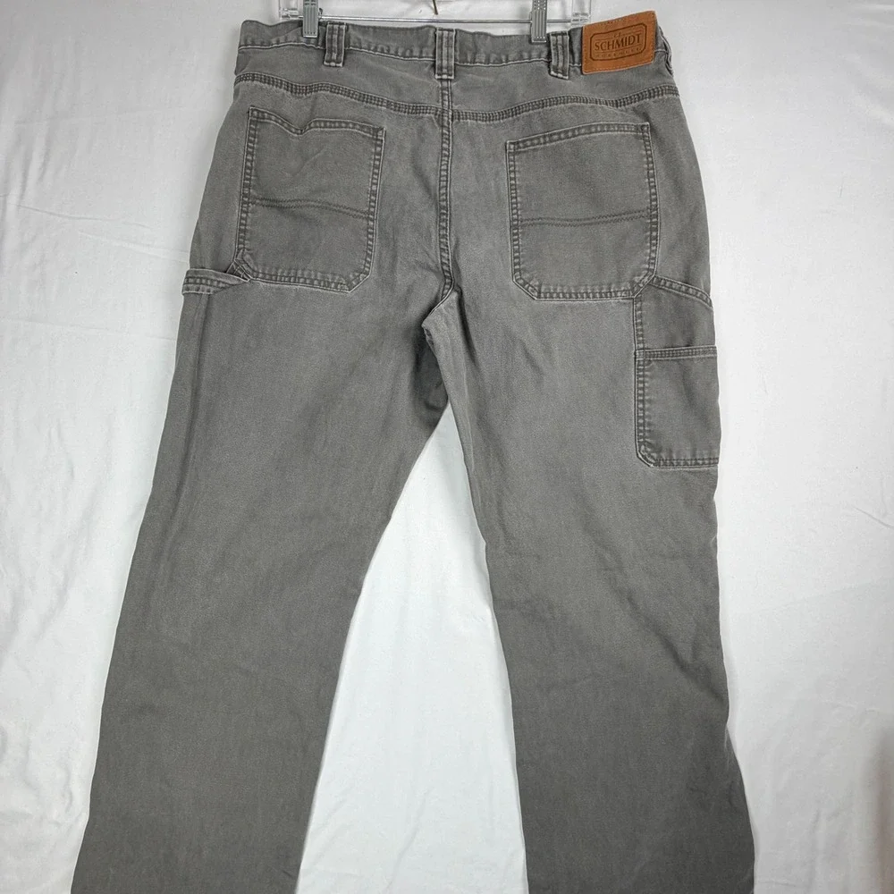 CE Schmidt Workwear Mens Carpenter Pants Grey Canvas Utility Tool Pocket 37x31.5